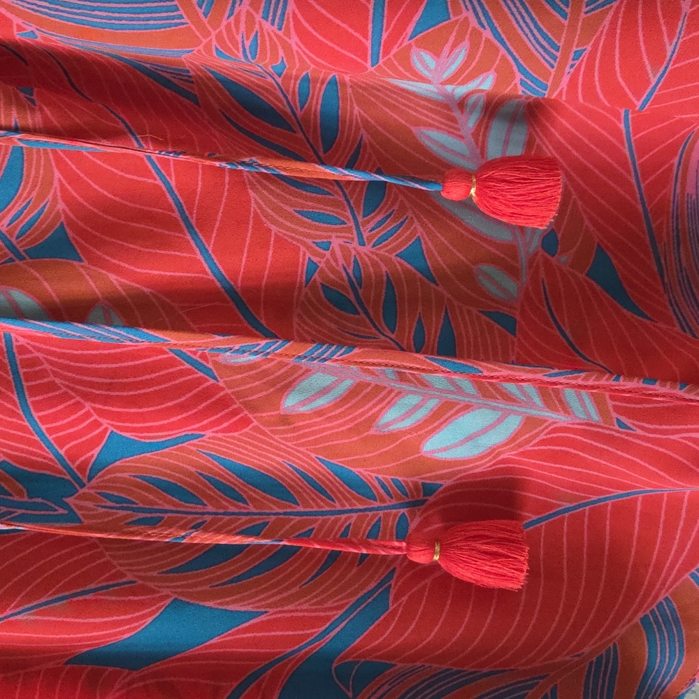 Rose & Olive Coral and Blue Leaf Print Blouse NEW - Picture 3 of 5